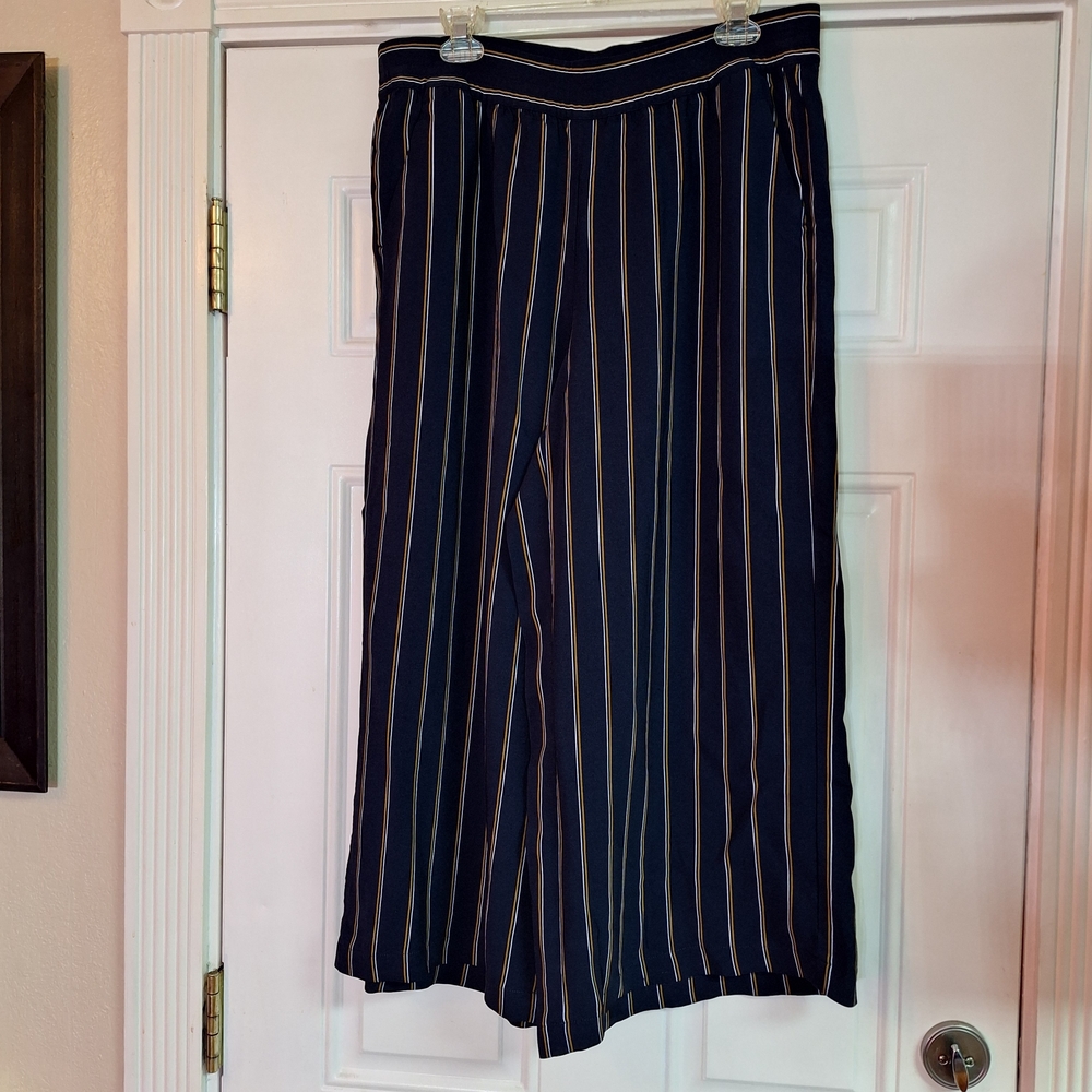 Lafayette 148 Navy and Yellow Stripes Wide Leg Pants Size xl